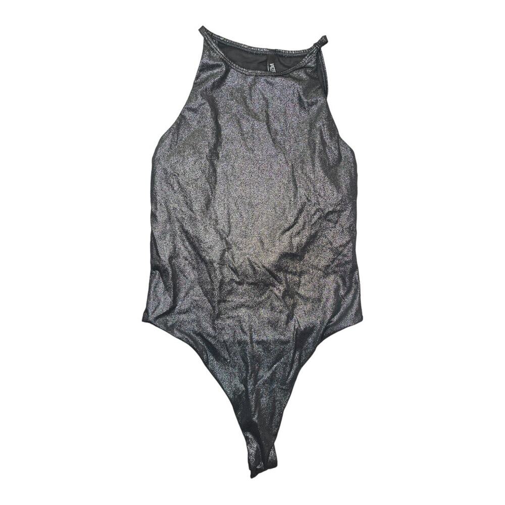 Victorias Secret Sport black shimmer high neck halter bodysuit sheer back Small